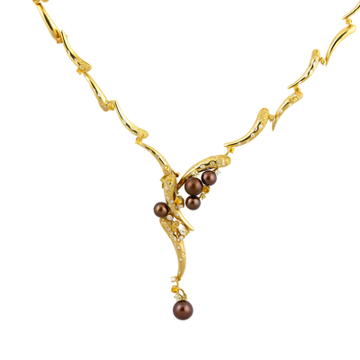 Stefan Hafner 18K Yellow Gold Chocolate Pearl & Diamond & Sapphire Necklace