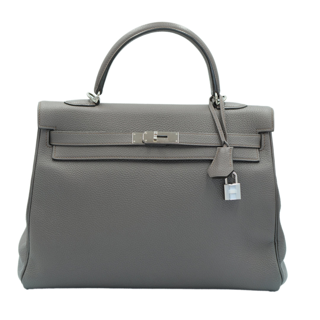 Hermes 2016 Kelly 35 Retourne Etain Togo with Palladium Hardware