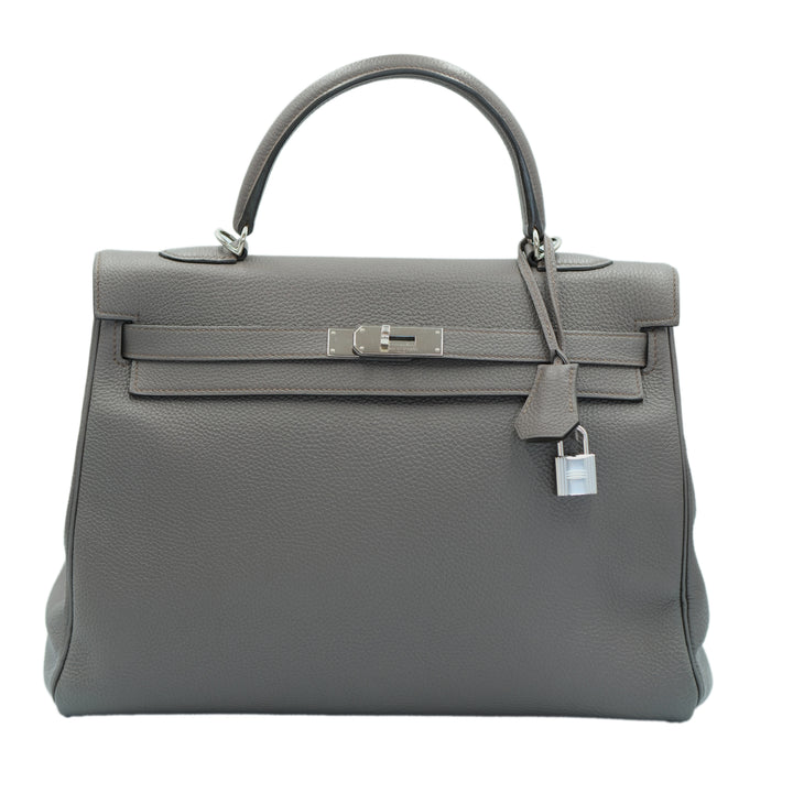 HERMES グレー タンクトップ Hermes 2016 Kelly 35 Retourne Etain Togo with Palladium Hardware