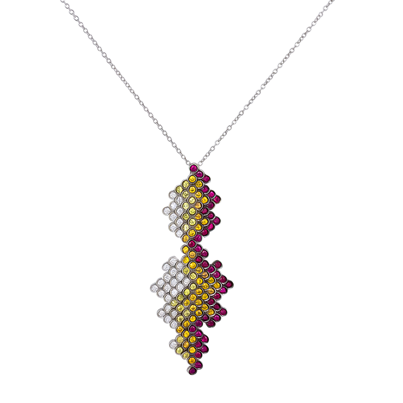 Stefan Hafner 18K White Gold Diamond & Ruby & Sapphire Pendant Necklace