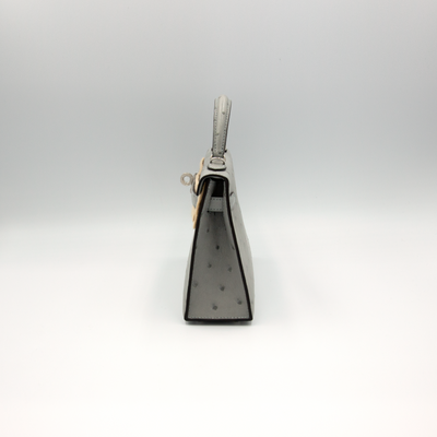 Hermes 2025 Mini Kelly 20 Sellier Blue Glacier Ostrich with Palladium Hardware