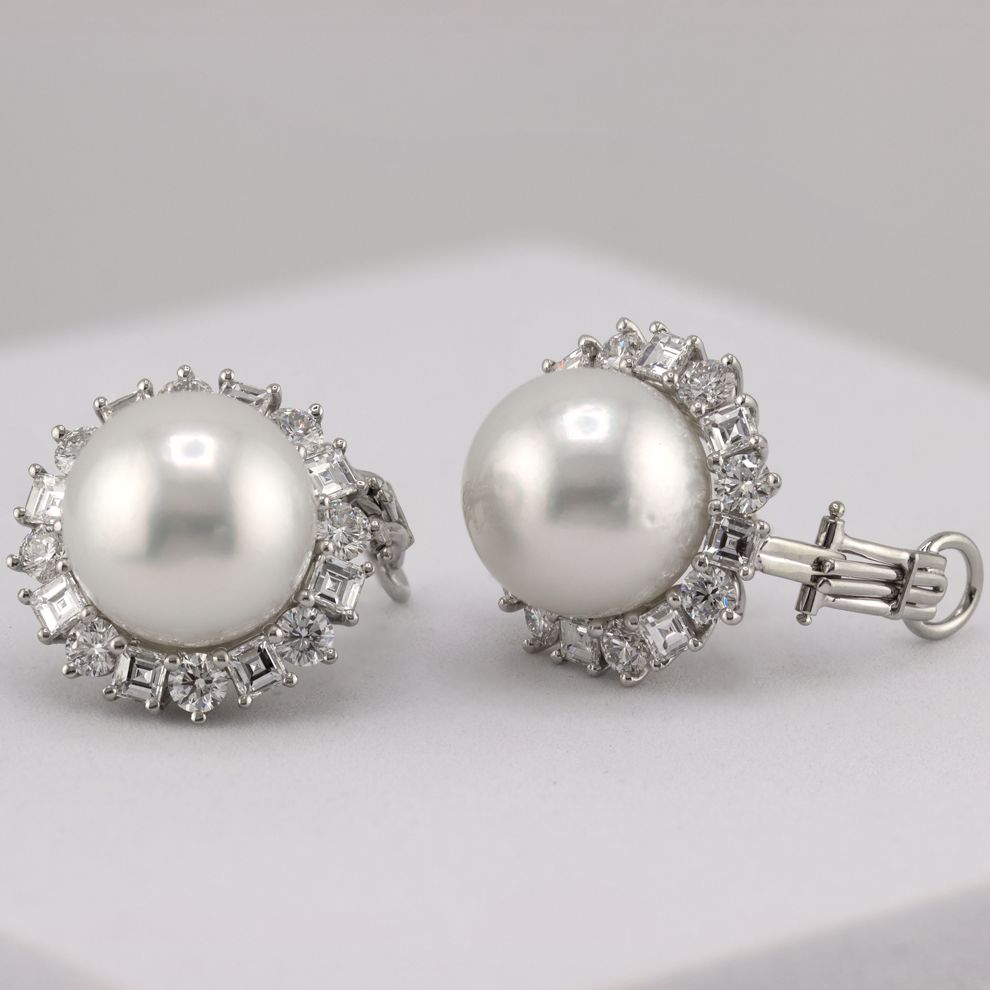 Harry Winston South Sea Pearl & Diamond Platinum Earrings