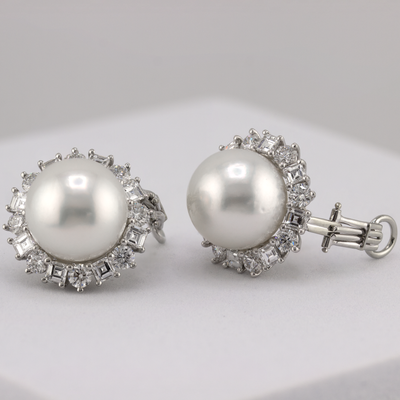 Harry Winston South Sea Pearl & Diamond Platinum Earrings
