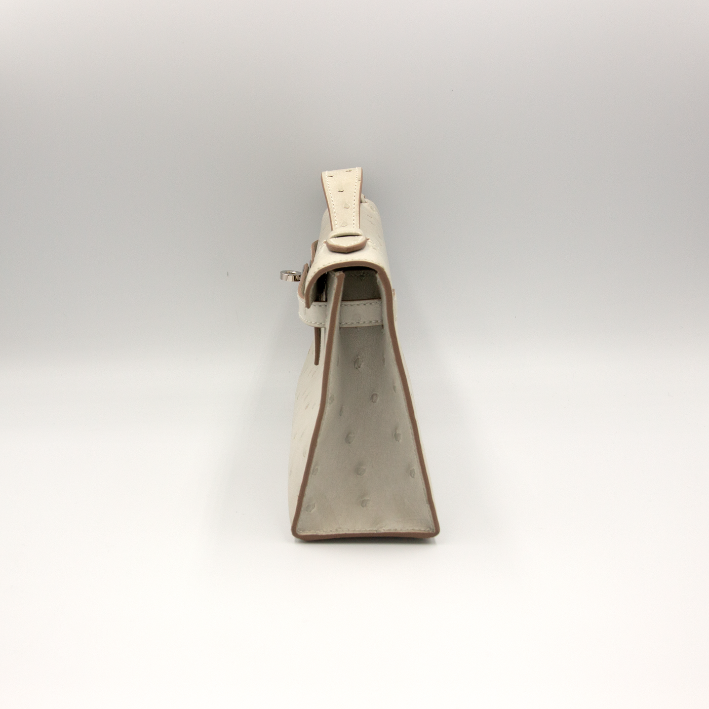 Hermes 2023 Kelly Mini Pochette Gris Perle Ostrich with Palladium Hardware