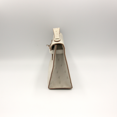 Hermes 2023 Kelly Mini Pochette Gris Perle Ostrich with Palladium Hardware