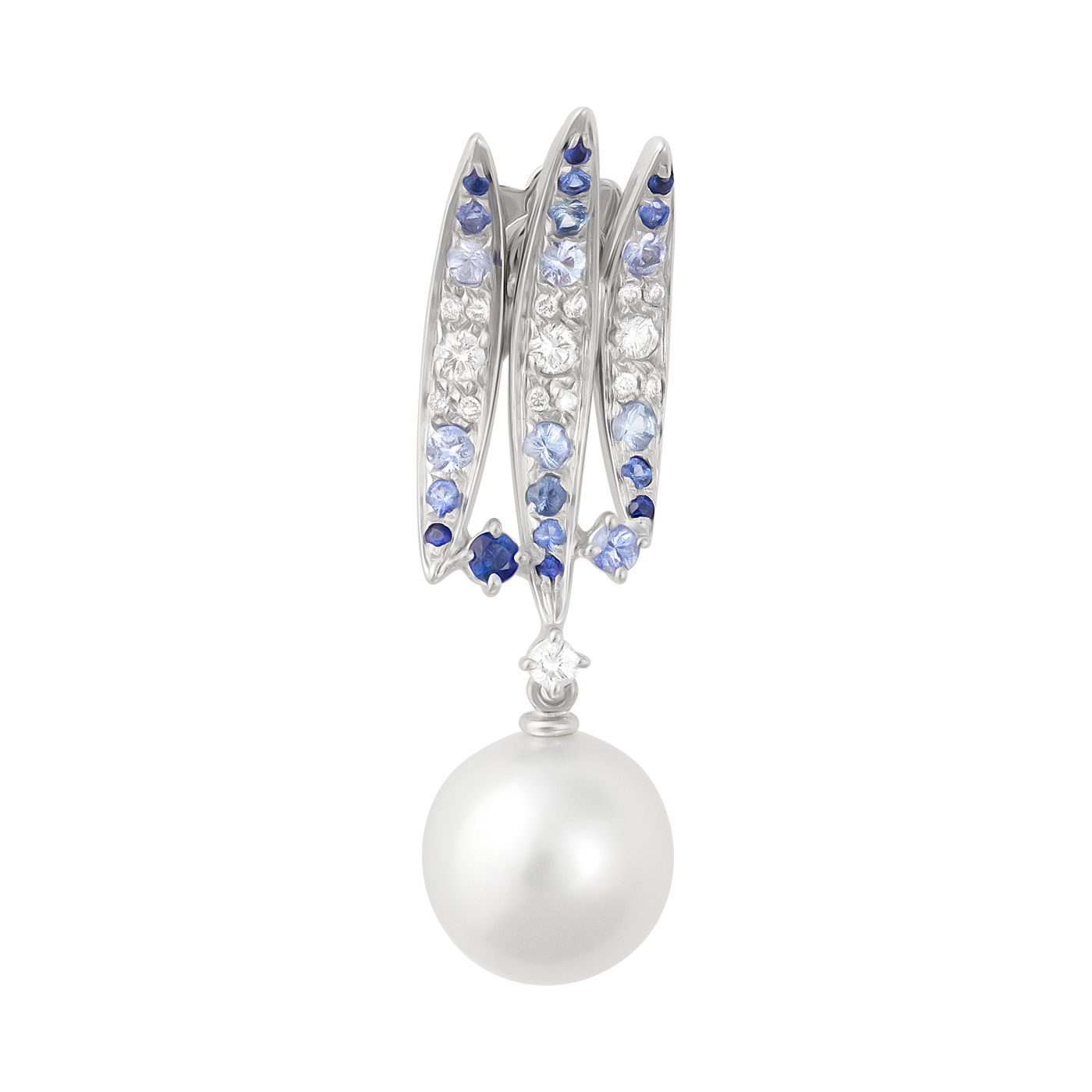 IO SI 18K White Gold Diamond & Sapphire & Pearl Earrings