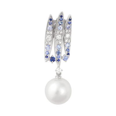 IO SI 18K White Gold Diamond & Sapphire & Pearl Earrings