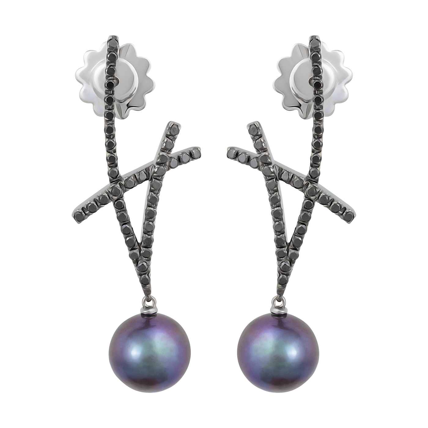 Stefan Hafner 18K Black Rhodium Diamond & Pearl Earrings