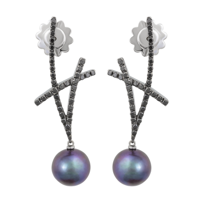 Stefan Hafner 18K Black Rhodium Diamond & Pearl Earrings