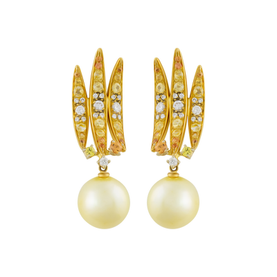 IO SI 18K Yellow Gold Diamond & Sapphire & Pearl Earrings