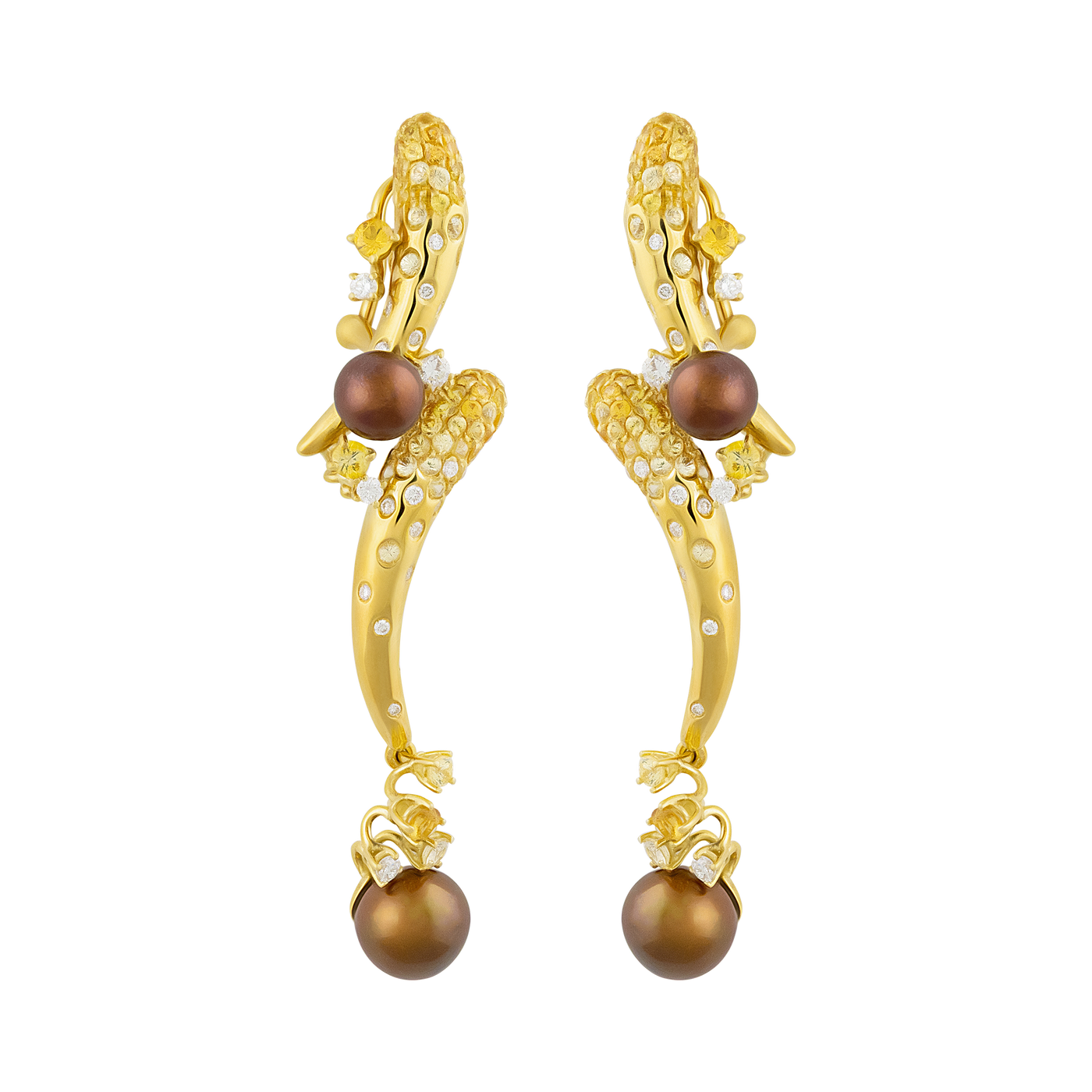 IO SI 18K Yellow Gold Diamond & Sapphire & Pearl Earrings