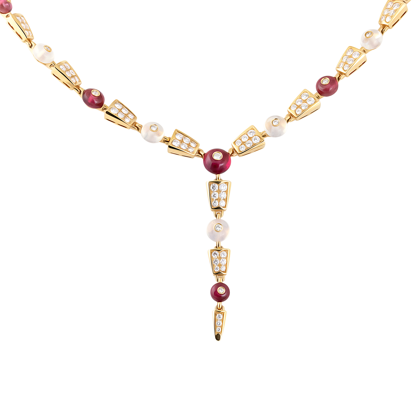 Bulgari Serpenti 18K Rose Gold Diamond & Rubellite & Quartz Necklace