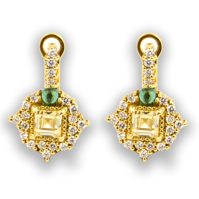 Judith Ripka 18K Yellow Gold Diamond & Quartz & Canary Crystal Earrings