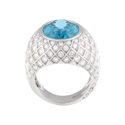 ECJ Collection 18K White Gold Blue Zircon & Diamond Ring