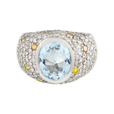 ECJ Collection 18K White Gold Diamond & Aquamarine Ring