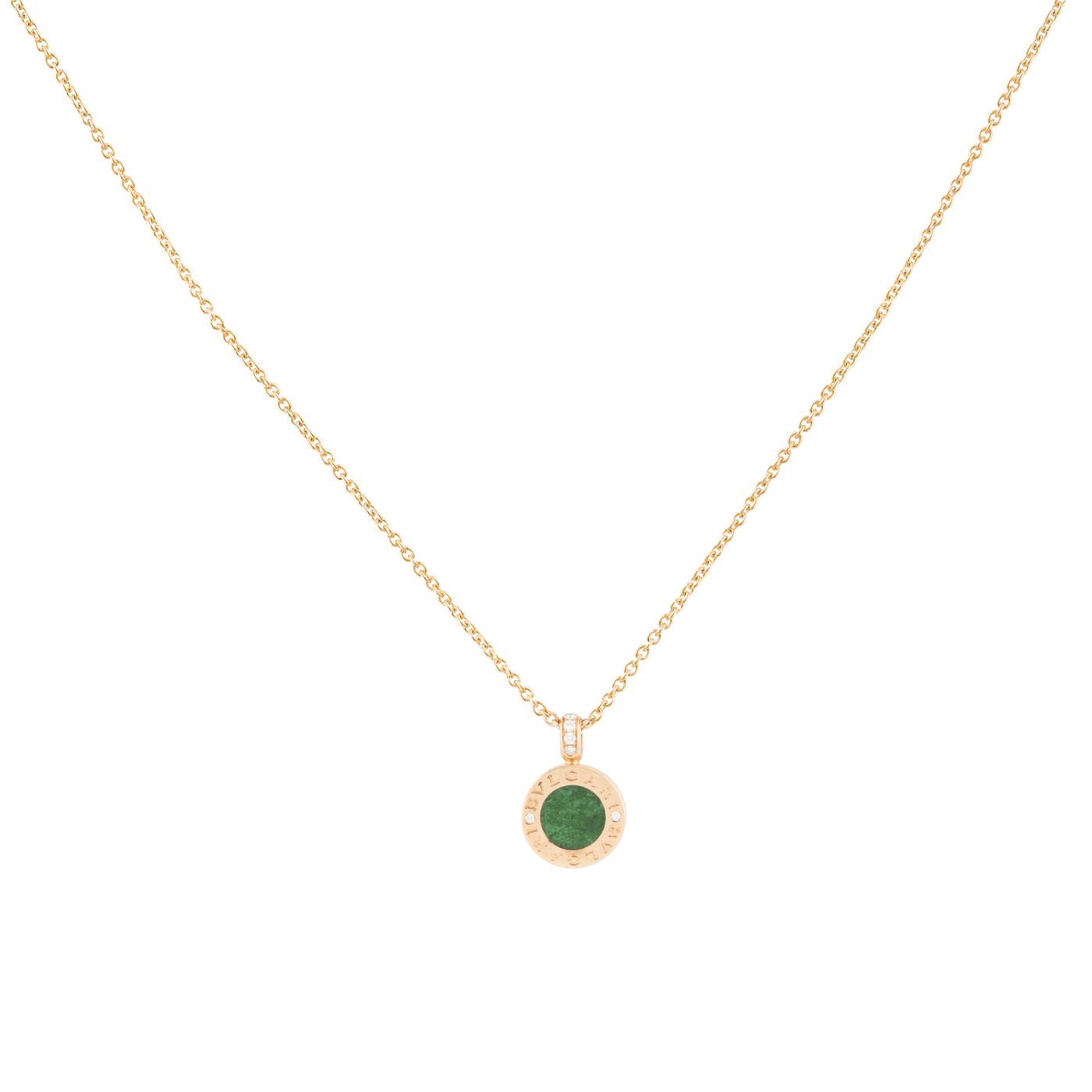 Bulgari 18K Rose Gold Necklace with Green Jade and Pave Diamonds