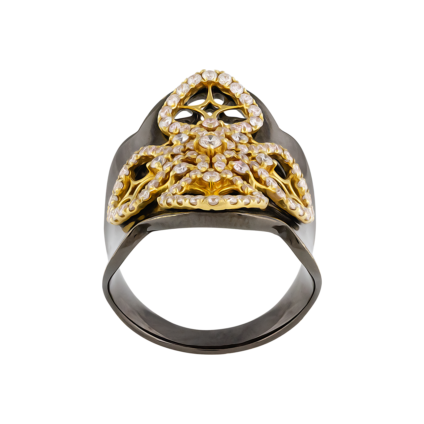 ECJ Collection 18K Yellow Gold Diamond Cross-Deisgn Ring