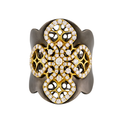 ECJ Collection 18K Yellow Gold Diamond Cross-Deisgn Ring