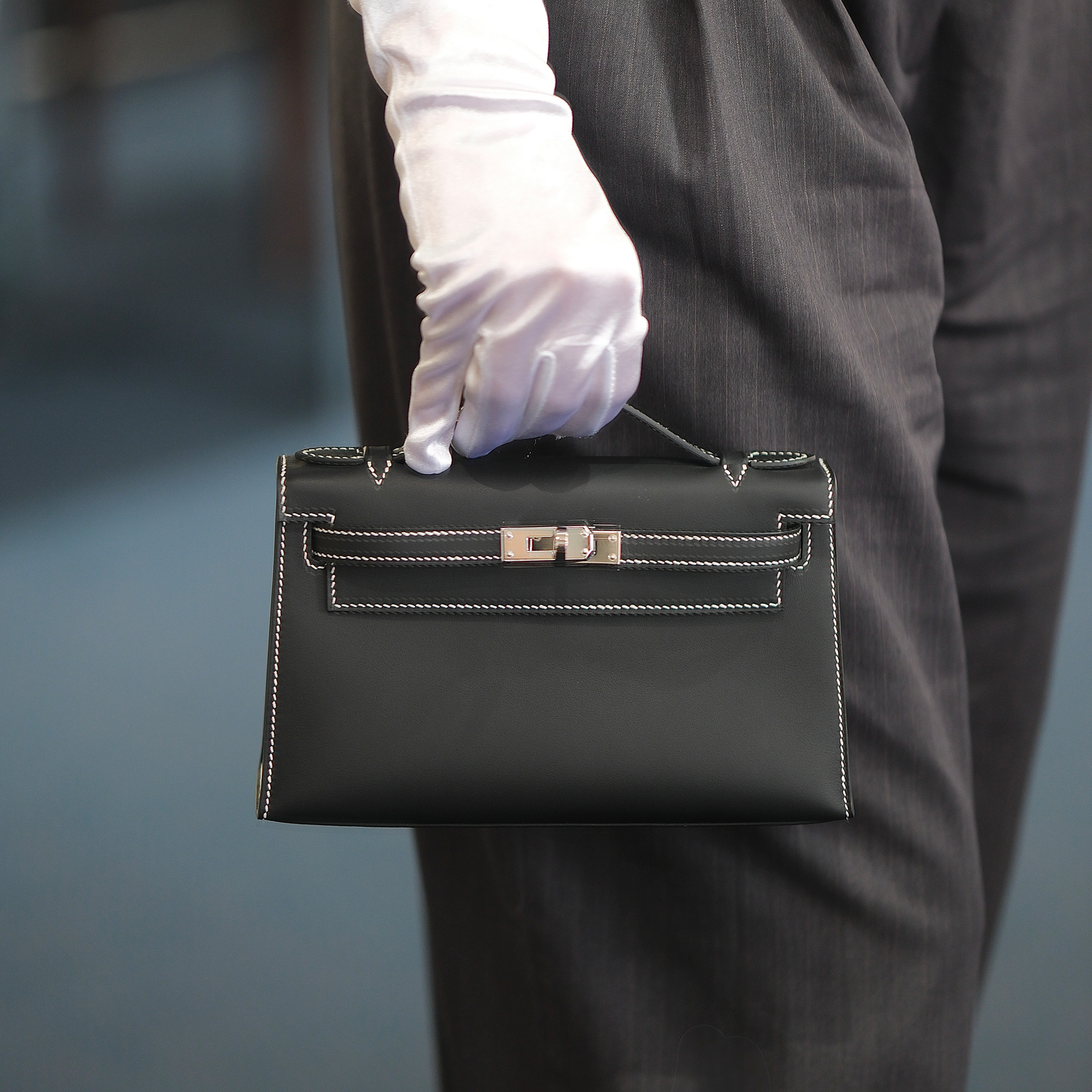 Hermes 2025 Kelly Mini Pochette Veau Swift Perso 00 with Palladium Hardware