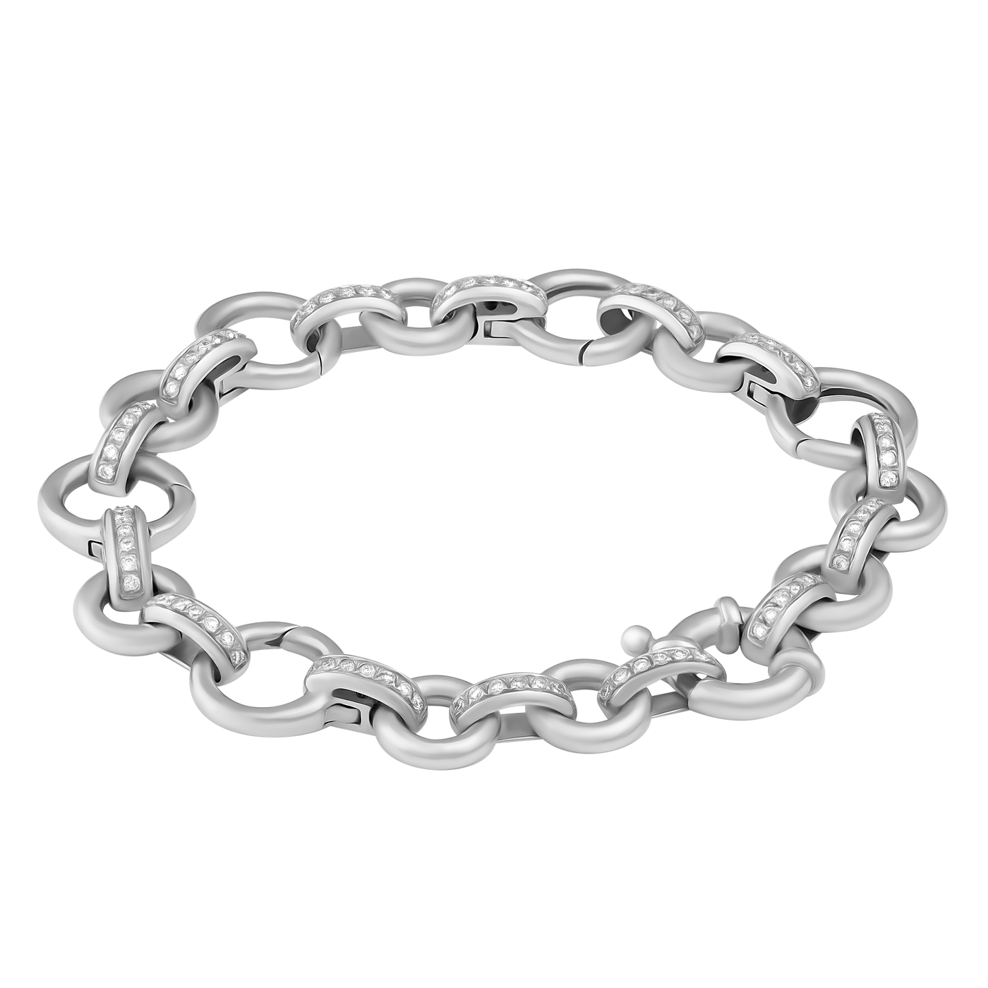 Aaron Basha 18K White Gold Diamond Link Bracelet