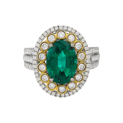 ECJ Collection 18K White & Yellow Gold Diamond & Emerald Ring