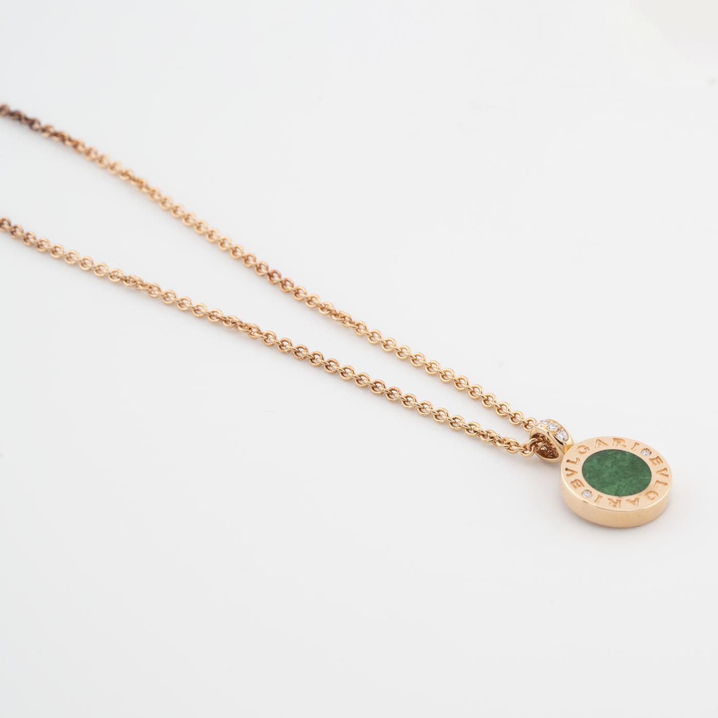 Bulgari 18K Rose Gold Necklace with Green Jade and Pave Diamonds