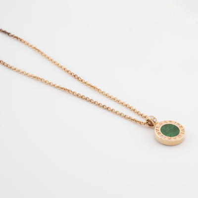 Bulgari 18K Rose Gold Necklace with Green Jade and Pave Diamonds