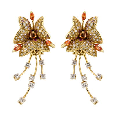 Stefan Hafner 18K Yellow Gold Diamond & Sapphire Earrings