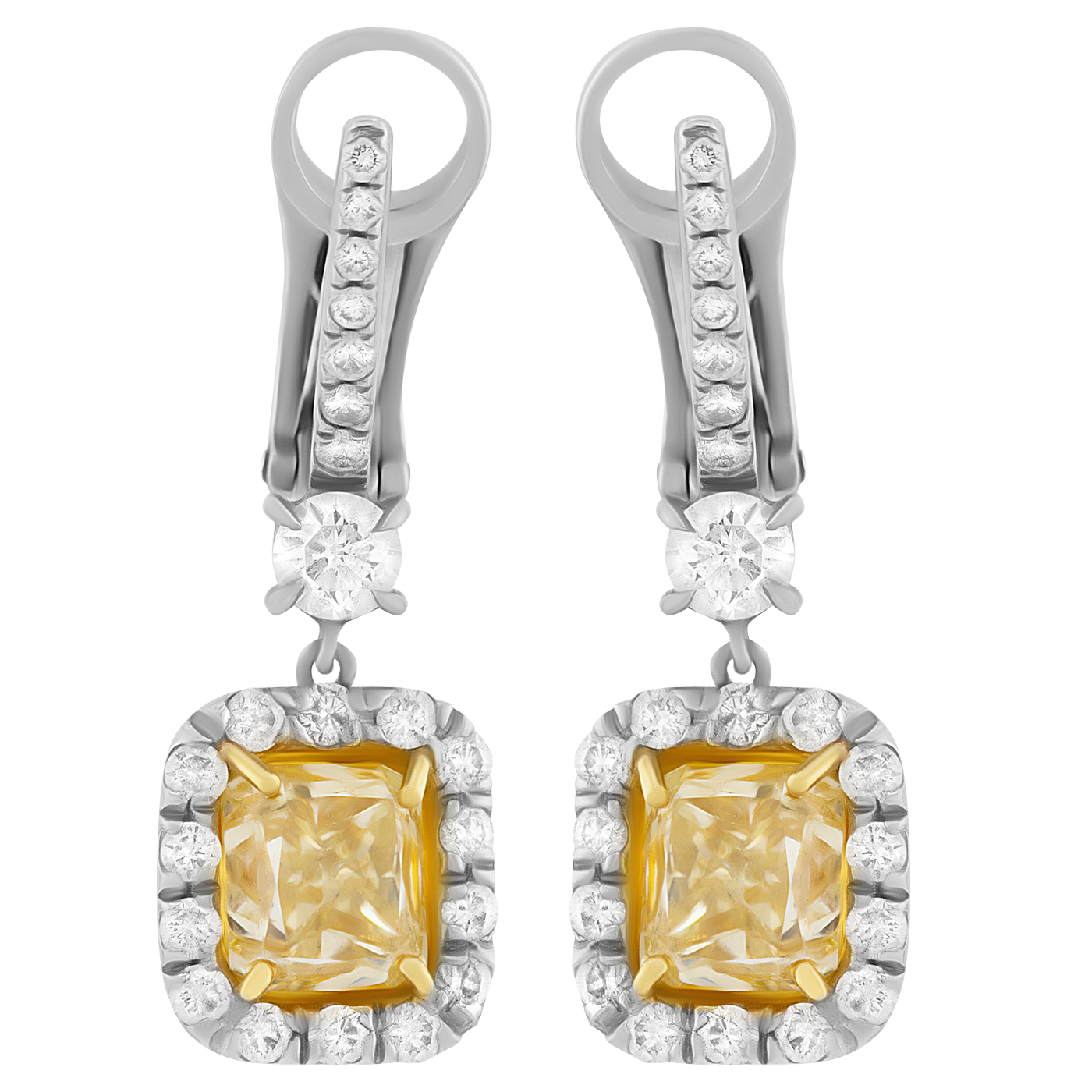 ECJ Collection Platinum Fancy Intense Yellow Diamond Earrings