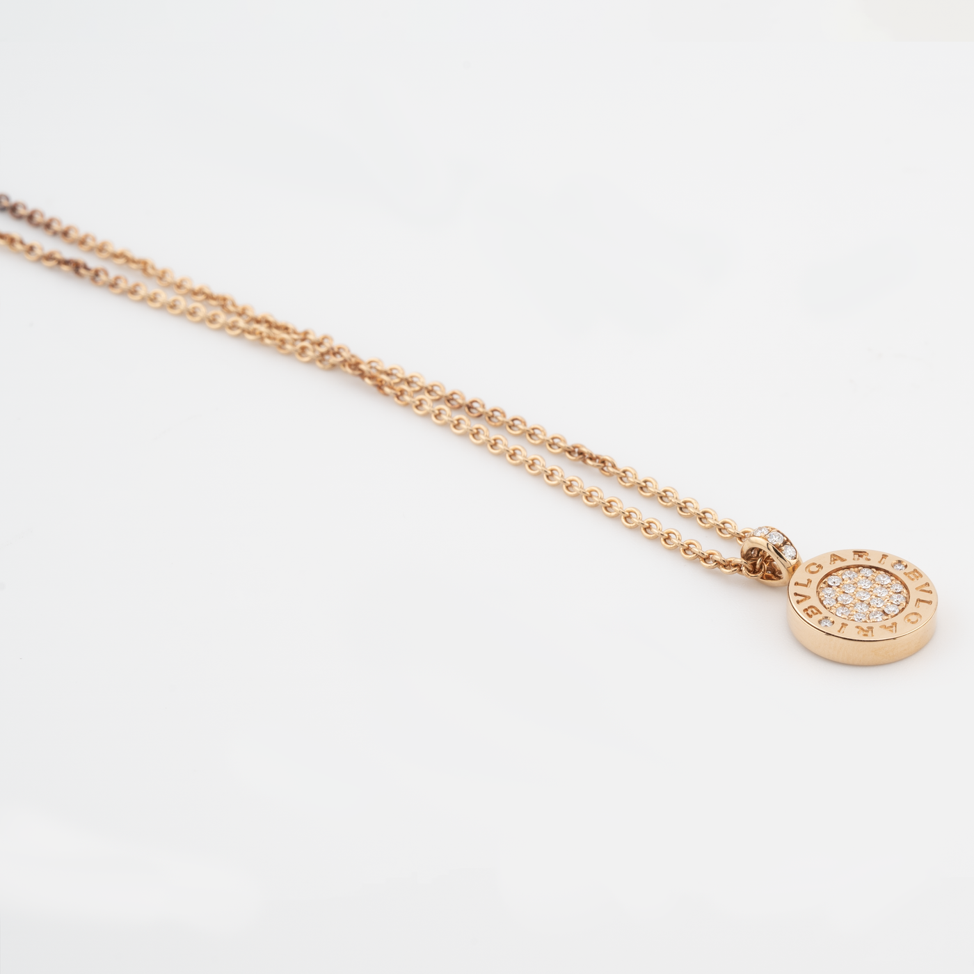 Bulgari 18K Rose Gold Necklace with Green Jade and Pave Diamonds