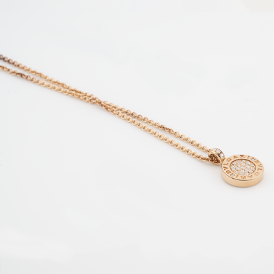 Bulgari 18K Rose Gold Necklace with Green Jade and Pave Diamonds