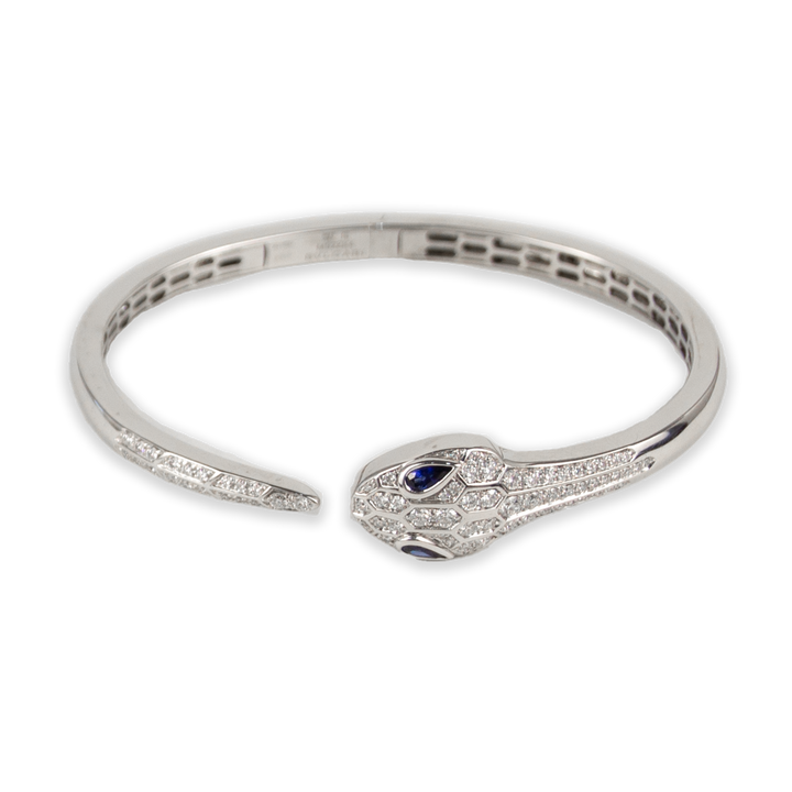 Bulgari Serpenti 18K White Gold Diamond Bangle Bracelet – East
