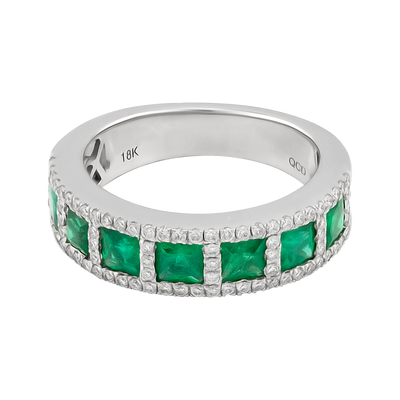 ECJ Collection 18K White Gold Diamond & Emerald Ring