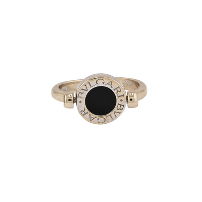 Bulgari BVLGARI 18K White Gold Pave Diamond and Black Onyx Flip Ring