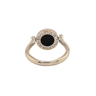 Bulgari BVLGARI 18K White Gold Pave Diamond and Black Onyx Flip Ring