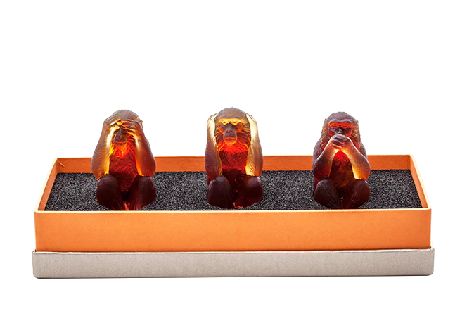 Daum Monkeys in Amber, set of 3
