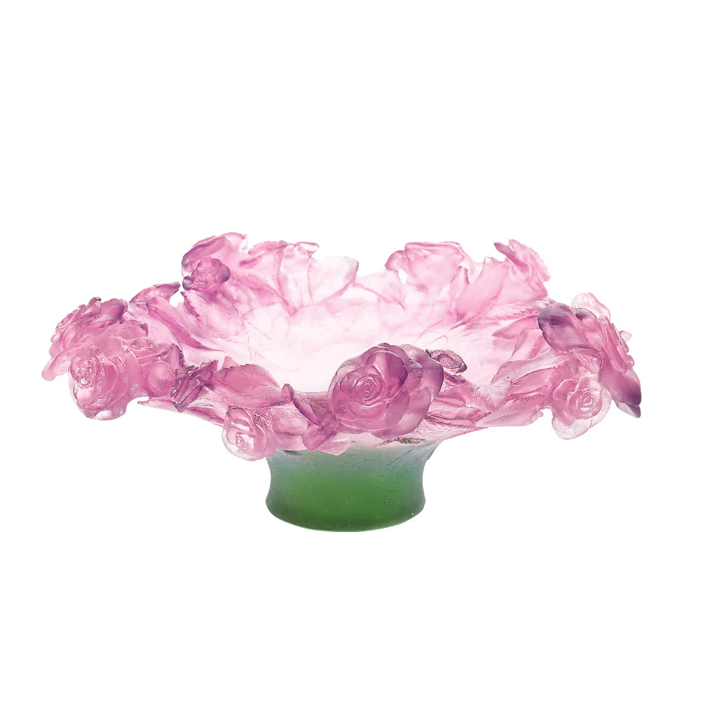 Daum Roses Footed Bowl in Pink