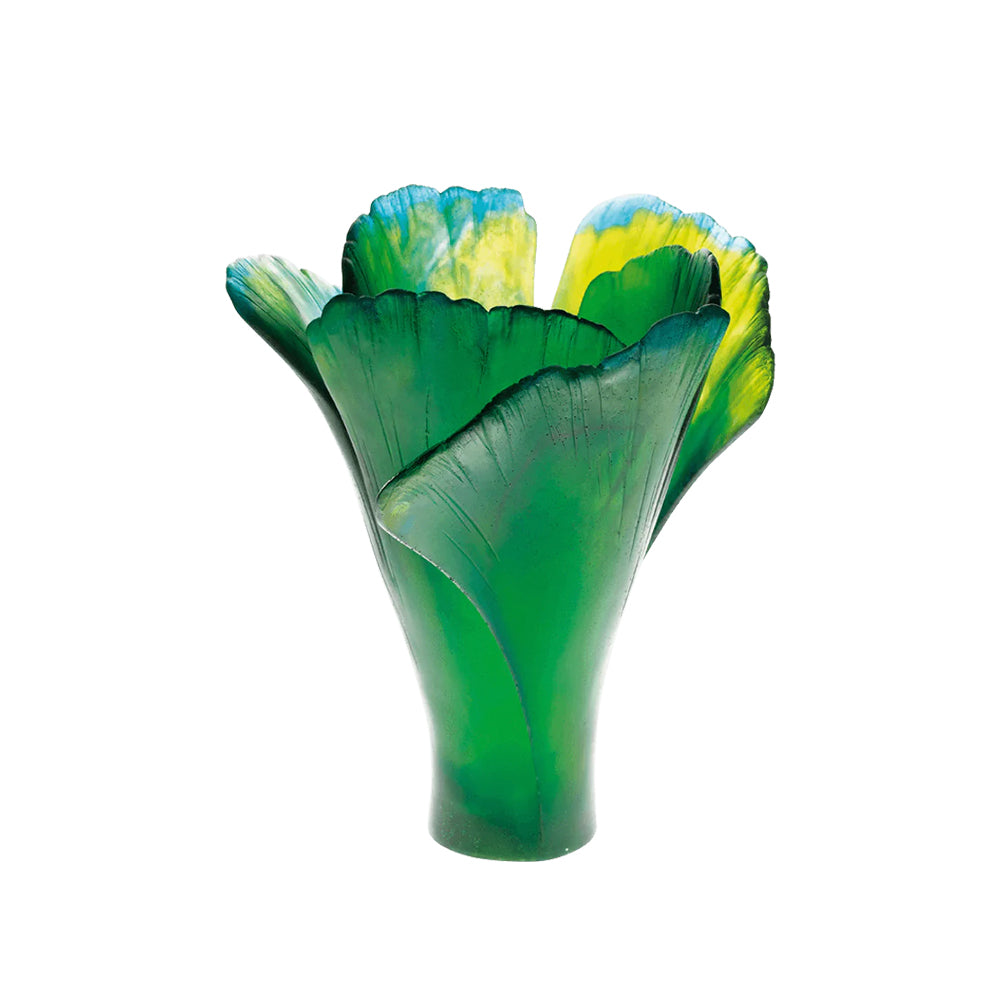 Daum Ginkgo Vase in Green, Large