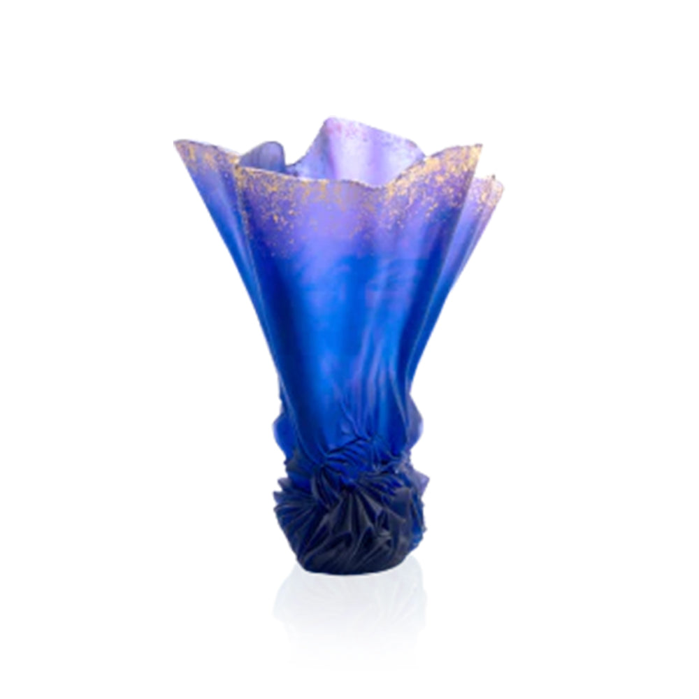 Daum Midnight Blue Gilded Draped Vase Croisiere, Large