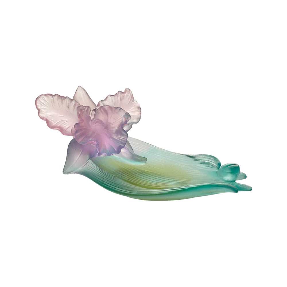 Daum Orchid Decorative Tray in Green & Pink