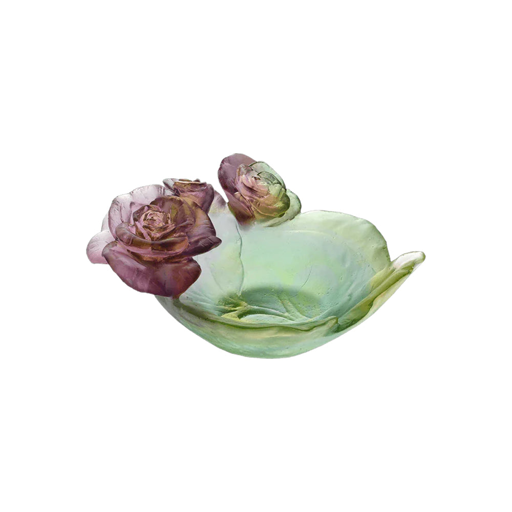 Daum Rose Passion Bowl in Green & Pink, Small
