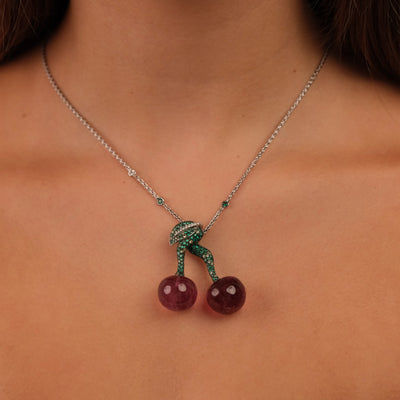 De Grisogono 18K White Gold Cherry Pendant Necklace