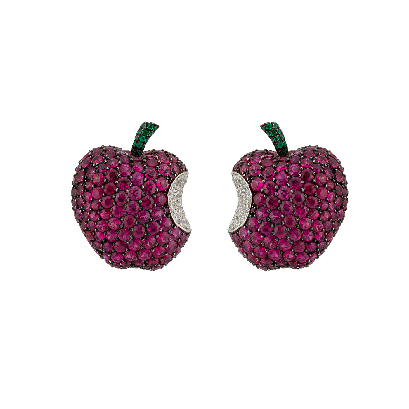 De Grisogono 18K White Gold Ruby and Diamond Apple Earrings