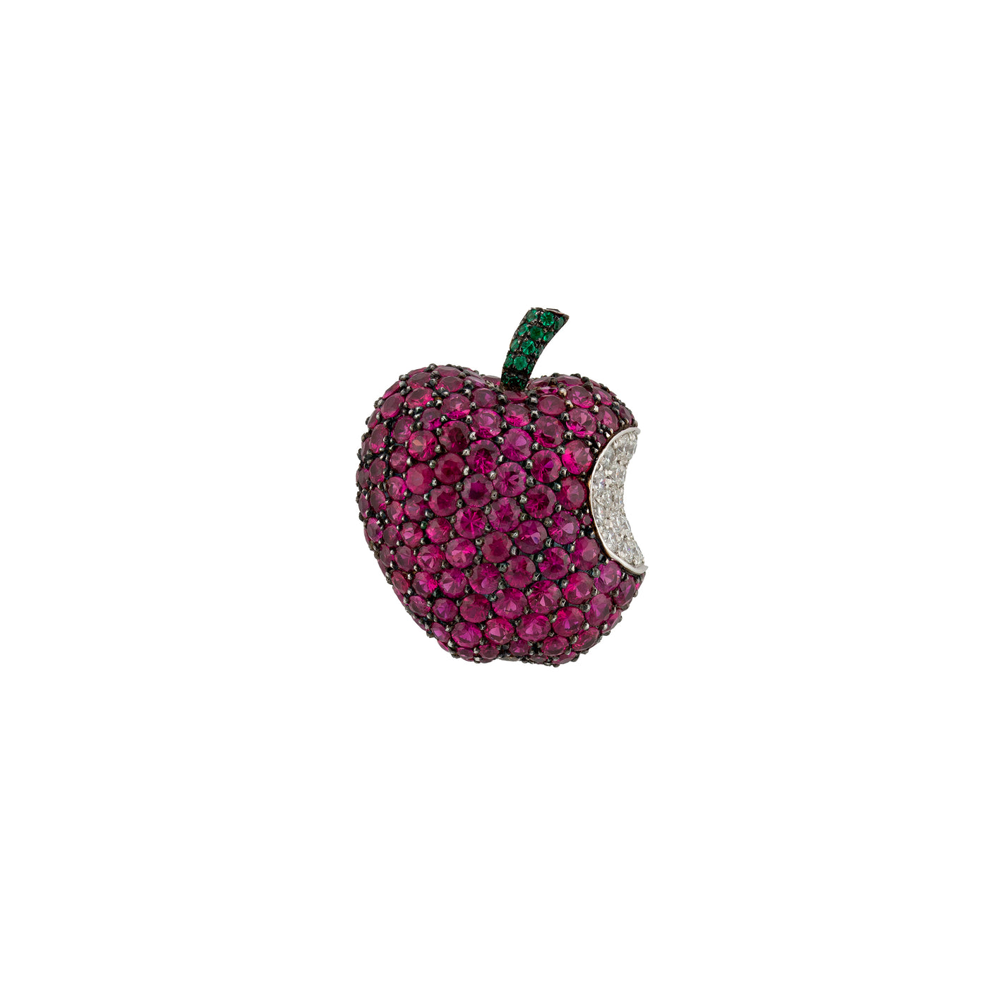 De Grisogono 18K White Gold Ruby and Diamond Apple Earrings