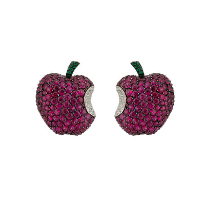 De Grisogono 18K White Gold Ruby and Diamond Apple Earrings