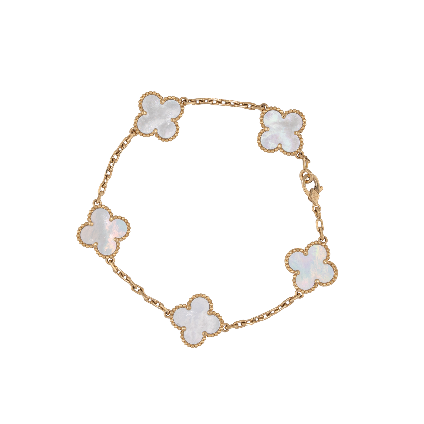 Van Cleef & Arpels 18K Yellow Gold Vintage Alhambra Mother-of-Pearl Bracelet, 5 Motifs