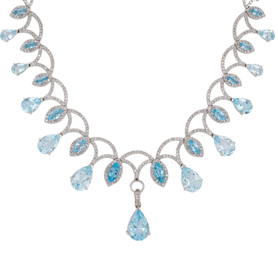 ECJ Collection 14K White Gold Blue Topaz Necklace