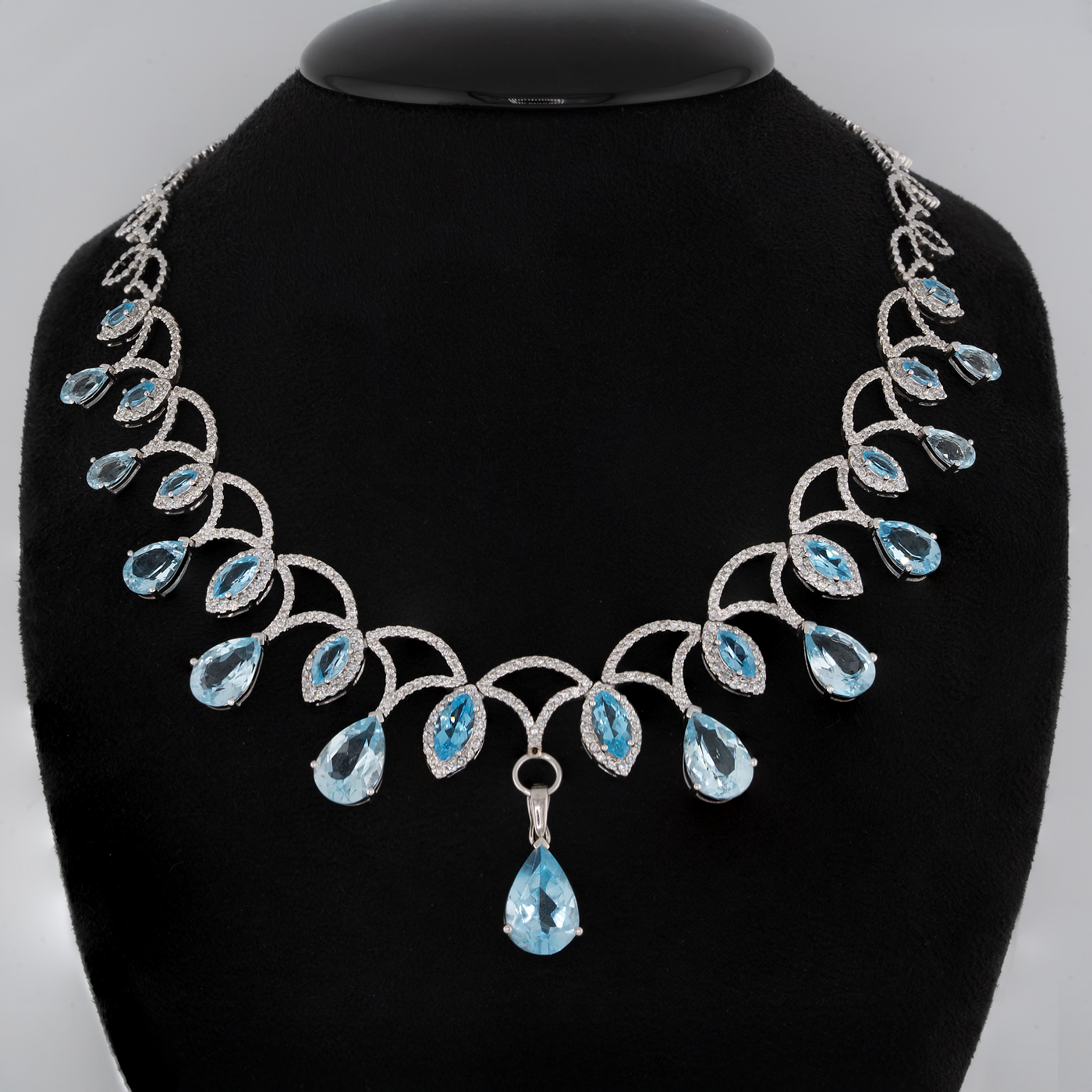 ECJ Collection 14K White Gold Blue Topaz Necklace