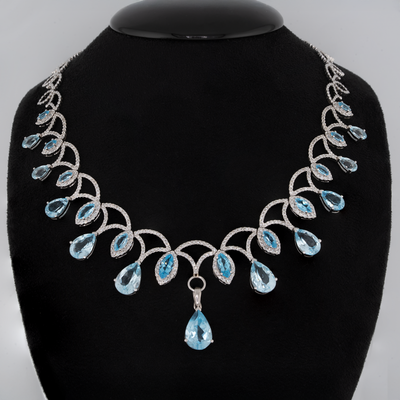 ECJ Collection 14K White Gold Blue Topaz Necklace