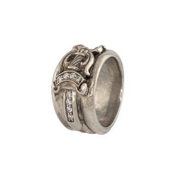 Chrome Hearts Silver & Diamond Dagger Ring — .925 Sterling Silver